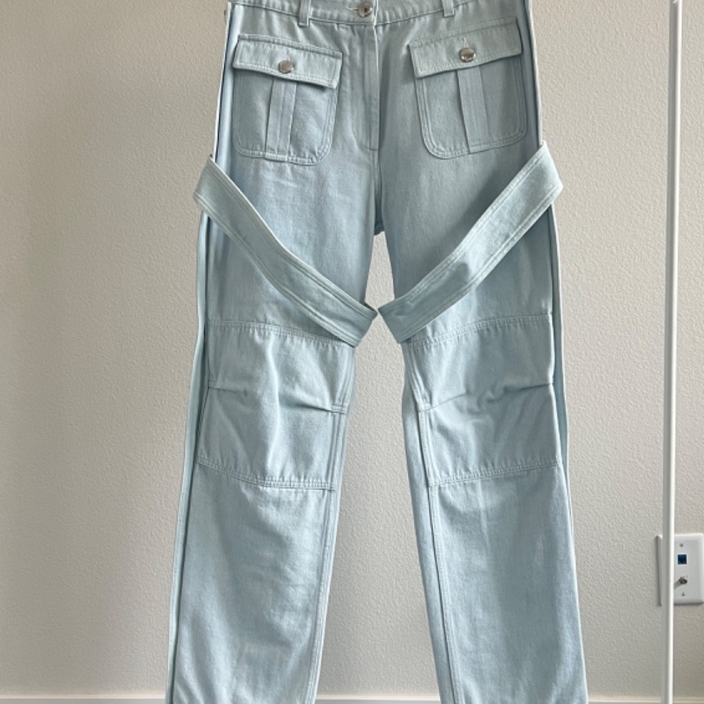 BURBERRY Blue Medium Wash Amelia Detachable Strap Cargo Jeans